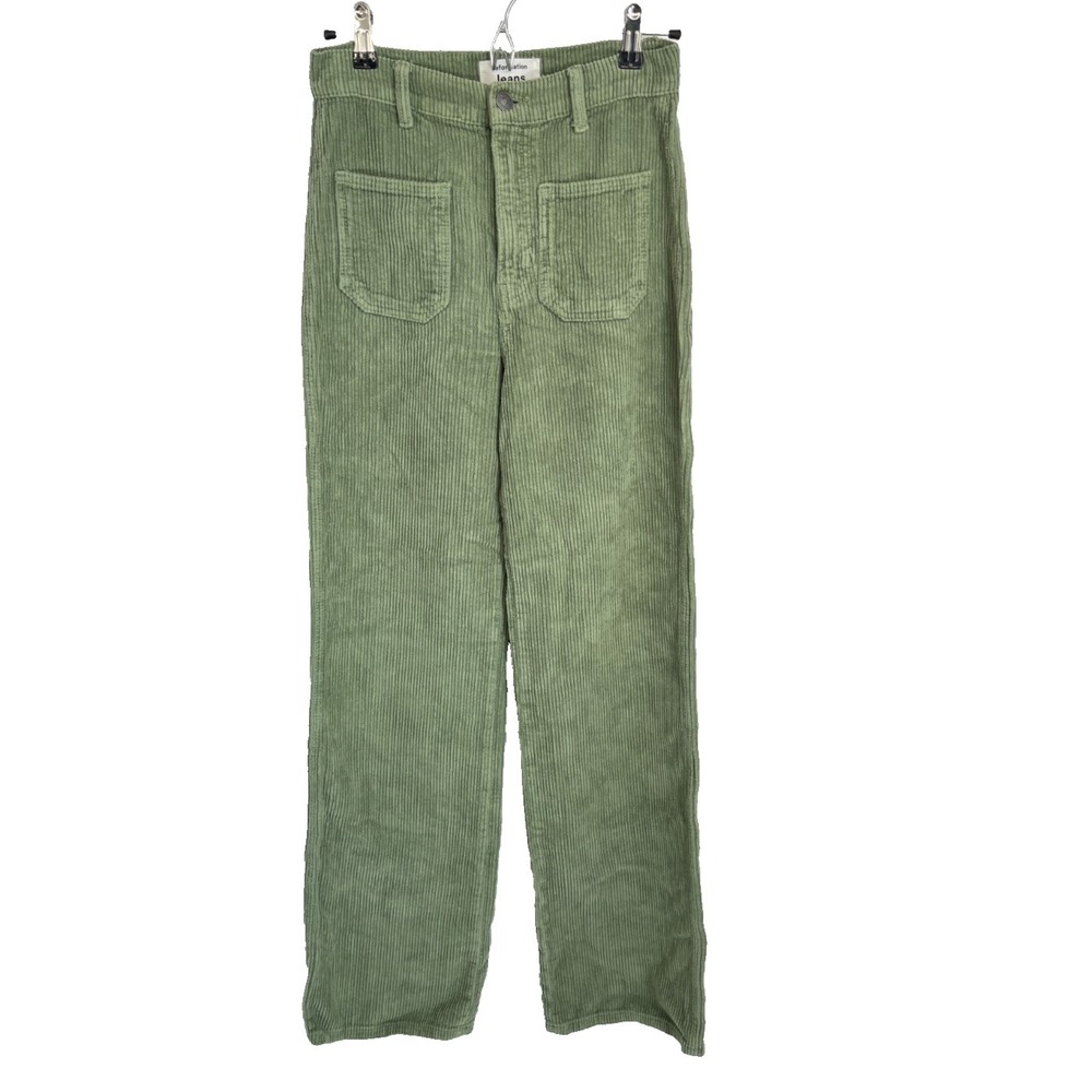 Reformation Womens High Rise Wide Leg Corduroy Pants Green Size 26 Alyssa